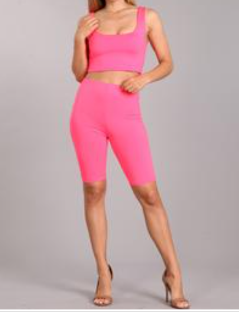 pink biker short set neon pink - Always Better Buys