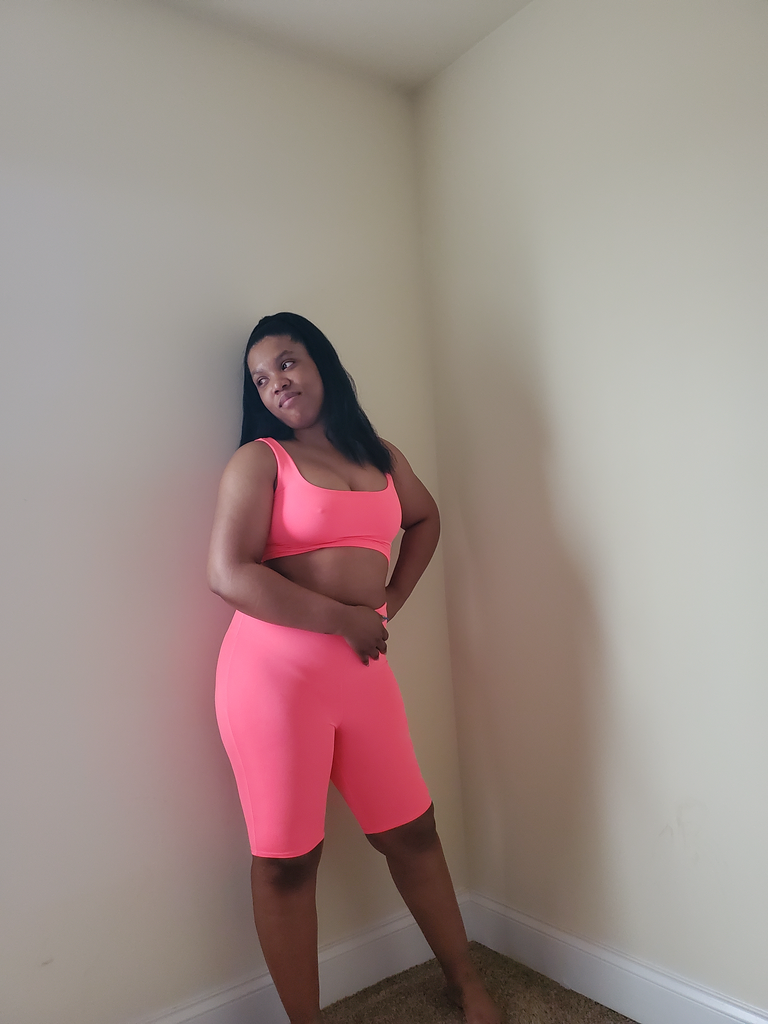 pink biker short set neon pink - Always Better Buys