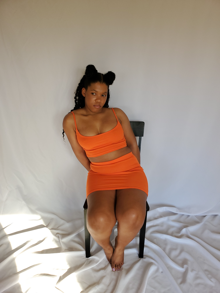 orange 2pc crop top skirt set - Always Better Buys