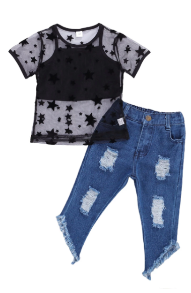 Girls 3 piece mesh top & jean set - alwaysbetterbuys