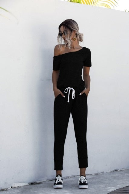 off shoulder Drawstring  Jumpsuits - Always Better Buys