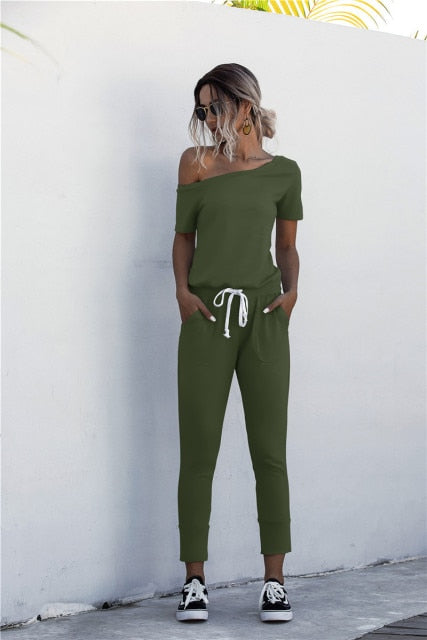 off shoulder Drawstring  Jumpsuits - Always Better Buys