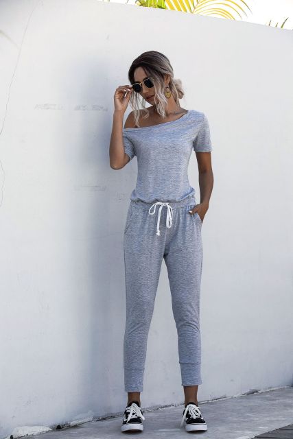 off shoulder Drawstring  Jumpsuits - Always Better Buys